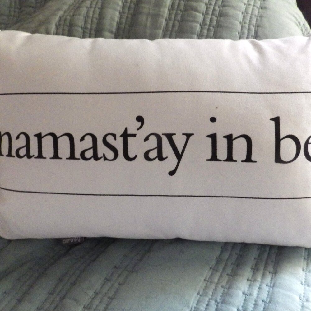 Namast'ay in Bed Throw Pillow by Dormify/ White Cotton Canvas/ 11" X 19"